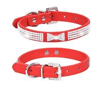 haoyueer Cute Dazzling Sparkling Elegant Fancy PU Leather Bling Rhinestone Crystal Jeweled Pet Cat Dog Puppy Collar … (M, Red-3)