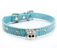haoyueer Cute Dazzling Sparkling Elegant Fancy Skull Diamond Crystal Rhinestone Leather Small Pet Dog Cat Collar Puppy … (S, Blue)