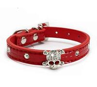 haoyueer Cute Dazzling Sparkling Elegant Fancy Skull Diamond Crystal Rhinestone Leather Small Pet Dog Cat Collar Puppy … (M, Red)