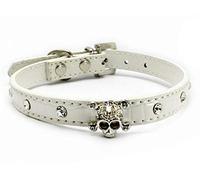haoyueer Cute Dazzling Sparkling Elegant Fancy Skull Diamond Crystal Rhinestone Leather Small Pet Dog Cat Collar Puppy … (S, White)