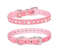 haoyueer Cute Dazzling Sparkling Elegant Fancy Suede Leather 1 Rows Bling Rhinestone Crystal Jeweled Small Pet Cat Dog Puppy Collar … (S, Pink)