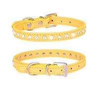 haoyueer Cute Dazzling Sparkling Elegant Fancy Suede Leather 1 Rows Bling Rhinestone Crystal Jeweled Small Pet Cat Dog Puppy Collar … (S, Yellow)
