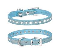 haoyueer Cute Dazzling Sparkling Elegant Fancy Suede Leather 1 Rows Bling Rhinestone Crystal Jeweled Small Pet Cat Dog Puppy Collar … (S, Blue)