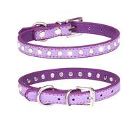 haoyueer Cute Dazzling Sparkling Elegant Fancy Suede Leather 1 Rows Bling Rhinestone Crystal Jeweled Small Pet Cat Dog Puppy Collar … (M, Purple)