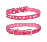 haoyueer Cute Dazzling Sparkling Elegant Fancy Suede Leather 1 Rows Bling Rhinestone Crystal Jeweled Small Pet Cat Dog Puppy Collar … (M, Hot Pink)
