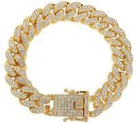 haoyueer Dog Chain Collar Diamond Cuban Link 13mm Wide Dog Necklace Metal Cat Chain Pet Crystal Collar Jewelry Accessories for Puppy Small Medium Large (Gold, 12 inch)
