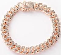 haoyueer Dog Chain Collar Diamond Cuban Link 13mm Wide Dog Necklace Metal Cat Chain Pet Crystal Collar Jewelry Accessories for Puppy Small Medium Large Dogs Cats (Rose Gold, 22 inch)