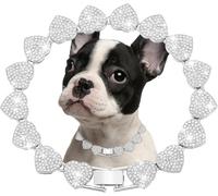 haoyueer Dog Chain Collar, Heart Style Bling Diamond Cuban Link Dog Collars Glitter Chain Rhinestone Puppy Necklace for for XXS XS Small Medium Pet Dogs Cats (Silver, 16 Inch)