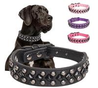 Haoyueer Dog Collars for Small Dogs, Spike Rivet Pu Leather Studded Stud Spiked Puppy Collar for Small Medium Large Dogs (Black, L)
