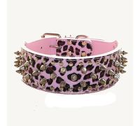haoyueer Faux Leather Spiked Studded Dog Collar for Medium Large Dogs Pit Bull Mastiff Bully Boxer (M, Pink Leopard)