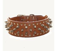 haoyueer Faux Leather Spiked Studded Dog Collar for Medium Large Dogs Pit Bull Mastiff Bully Boxer (M, Light Brown)