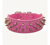 haoyueer Faux Leather Spiked Studded Dog Collar for Medium Large Dogs Pit Bull Mastiff Bully Boxer (XL, Hot Pink)