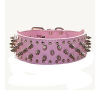 haoyueer Faux Leather Spiked Studded Dog Collar for Medium Large Dogs Pit Bull Mastiff Bully Boxer (XL, Pink)