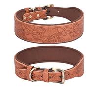 Haoyueer Leather Dog Collar - Embossed Print, PU Leather for Large, Medium & Small Dogs (XL, Brown)