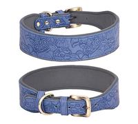 haoyueer Leather Dog Collar, for Large Dogs, Medium Dogs & Small Dogs, PU Leather Collar for Dogs, Embossed print Leather Dog Collars (M, Blue)