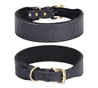 haoyueer Leather Dog Collar, for Large Dogs, Medium Dogs & Small Dogs, PU Leather Collar for Dogs, Embossed print Leather Dog Collars (XL, Black)