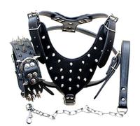 haoyueer Leather Sharp Spiked Studded Dog Collars, Harnesses & Chain Leashes 3Pcs Matching Set for Medium & Large Dog Pit Bull,Mastiff, Boxer, Bull Terrier (XL, Black)