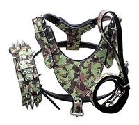 haoyueer Leather Sharp Spiked Studded Dog Collars, Harnesses & Leashes 3Pcs Matching Set for Medium & Large Dog Pit Bull,Mastiff, Boxer, Bull Terrier (XL, Camouflage)