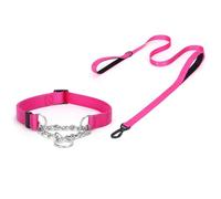 haoyueer Martingale Dog Collar, Stainless Steel Chain, Martingale Collar with Reflective, Adjustable for Medium Large Dogs (Hot Pink Set, S)
