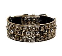 haoyueer New Unisex Studded Leather Dog Collars Medium Large Dog Necklace for Pitbull Doberman Sizes M L … (M, Gold Brown)