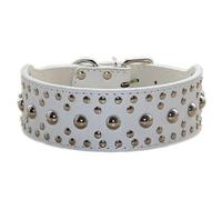 haoyueer New Unisex Studded Leather Dog Collars Medium Large Dog Necklace for Pitbull Doberman Sizes M L … (M, White)