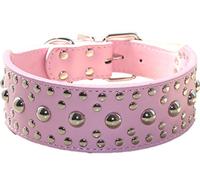 haoyueer New Unisex Studded Leather Dog Collars Medium Large Dog Necklace for Pitbull Doberman Sizes M L … (L, Pink)