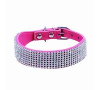haoyueer Rhinestone Dog Collar, Bling Rhinestone Suede Leather Crystal Diamond Rhinestones Small Pet Cat Dog Puppy Collar (M, Hot Pink)