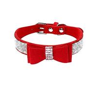 Haoyueer Rhinestone Dog Collar, Cute Dazzling Sparkling Soft Suede Leather Dog Cat Rhinestone Collar Crystal Diamond Pet Dog Puppy Collar (XS, Red-1)