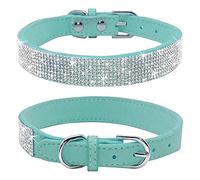 Haoyueer Rhinestone Dog Collar, Cute Dazzling Sparkling Soft Suede Leather Dog Cat Rhinestone Collar Crystal Diamond Pet Dog Puppy Collar (S, Blue)