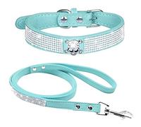 haoyueer Rhinestone Dog Collar, Cute Dazzling Sparkling Soft Suede Leather Dog Cat Rhinestone Collar Leash Crystal Diamond Pet Dog Puppy Collar (S, Blue-5)