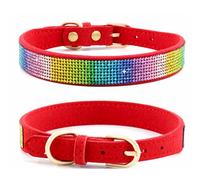 Haoyueer Rhinestone Dog Collar, Cute Dazzling Sparkling Soft Suede Leather Dog Cat Rhinestone Collar Crystal Diamond Pet Dog Puppy Collar (XS, Red-2)