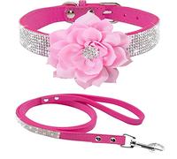 haoyueer Rhinestone Dog Collar, Cute Dazzling Sparkling Soft Suede Leather Dog Cat Rhinestone Collar Leash Crystal Diamond Pet Dog Puppy Collar (XXS, Hot Pink-6)
