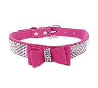 Haoyueer Rhinestone Dog Collar, Cute Dazzling Sparkling Soft Suede Leather Dog Cat Rhinestone Collar Crystal Diamond Pet Dog Puppy Collar (S, Hot Pink-1)