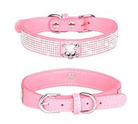 Haoyueer Rhinestone Dog Collar, Cute Dazzling Sparkling Soft Suede Leather Dog Cat Rhinestone Collar Crystal Diamond Pet Dog Puppy Collar (L, Pink-5)
