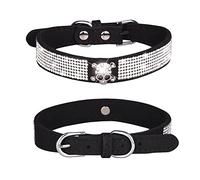 Haoyueer Rhinestone Dog Collar, Cute Dazzling Sparkling Soft Suede Leather Dog Cat Rhinestone Collar Crystal Diamond Pet Dog Puppy Collar (L, Black-5)