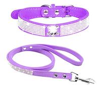 haoyueer Rhinestone Dog Collar, Cute Dazzling Sparkling Soft Suede Leather Dog Cat Rhinestone Collar Leash Crystal Diamond Pet Dog Puppy Collar (M, Purple-5)
