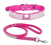 haoyueer Rhinestone Dog Collar, Cute Dazzling Sparkling Soft Suede Leather Dog Cat Rhinestone Collar Leash Crystal Diamond Pet Dog Puppy Collar (XS, Hot Pink-5)