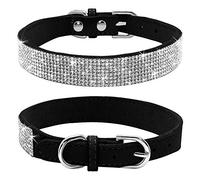 Haoyueer Rhinestone Dog Collar, Cute Dazzling Sparkling Soft Suede Leather Dog Cat Rhinestone Collar Crystal Diamond Pet Dog Puppy Collar (M, Black)