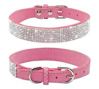 Haoyueer Rhinestone Dog Collar, Cute Dazzling Sparkling Soft Suede Leather Dog Cat Rhinestone Collar Crystal Diamond Pet Dog Puppy Collar (M, Pink)
