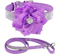haoyueer Rhinestone Dog Collar, Cute Dazzling Sparkling Soft Suede Leather Dog Cat Rhinestone Collar Leash Crystal Diamond Pet Dog Puppy Collar (XXS, Purple-6)
