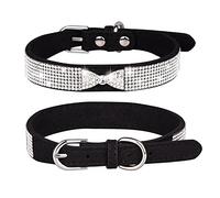 Haoyueer Rhinestone Dog Collar, Cute Dazzling Sparkling Soft Suede Leather Dog Cat Rhinestone Collar Crystal Diamond Pet Dog Puppy Collar (M, Black-3)