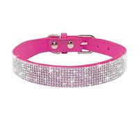 Haoyueer Rhinestone Dog Collar, Cute Dazzling Sparkling Soft Suede Leather Dog Cat Rhinestone Collar Crystal Diamond Pet Dog Puppy Collar (L, Hot Pink)