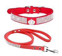 haoyueer Rhinestone Dog Collar, Cute Dazzling Sparkling Soft Suede Leather Dog Cat Rhinestone Collar Leash Crystal Diamond Pet Dog Puppy Collar (S, Red-4)