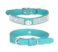 Haoyueer Rhinestone Dog Collar, Cute Dazzling Sparkling Soft Suede Leather Dog Cat Rhinestone Collar Crystal Diamond Pet Dog Puppy Collar (M, Blue-4)