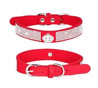 Haoyueer Rhinestone Dog Collar, Cute Dazzling Sparkling Soft Suede Leather Dog Cat Rhinestone Collar Crystal Diamond Pet Dog Puppy Collar (S, Red-4)