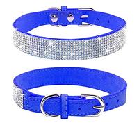 Haoyueer Rhinestone Dog Collar, Cute Dazzling Sparkling Soft Suede Leather Dog Cat Rhinestone Collar Crystal Diamond Pet Dog Puppy Collar (XS, Dark Blue)