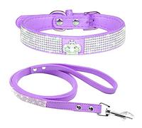 haoyueer Rhinestone Dog Collar, Cute Dazzling Sparkling Soft Suede Leather Dog Cat Rhinestone Collar Leash Crystal Diamond Pet Dog Puppy Collar (M, Purple-4)