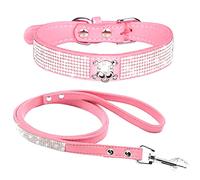 haoyueer Rhinestone Dog Collar, Cute Dazzling Sparkling Soft Suede Leather Dog Cat Rhinestone Collar Leash Crystal Diamond Pet Dog Puppy Collar (S, Pink-5)