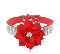 Haoyueer Rhinestone Dog Collar, Cute Dazzling Sparkling Soft Suede Leather Dog Cat Rhinestone Collar Crystal Diamond Pet Dog Puppy Collar (L, Red-6)
