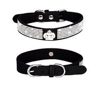 Haoyueer Rhinestone Dog Collar, Cute Dazzling Sparkling Soft Suede Leather Dog Cat Rhinestone Collar Crystal Diamond Pet Dog Puppy Collar (S, Black-4)